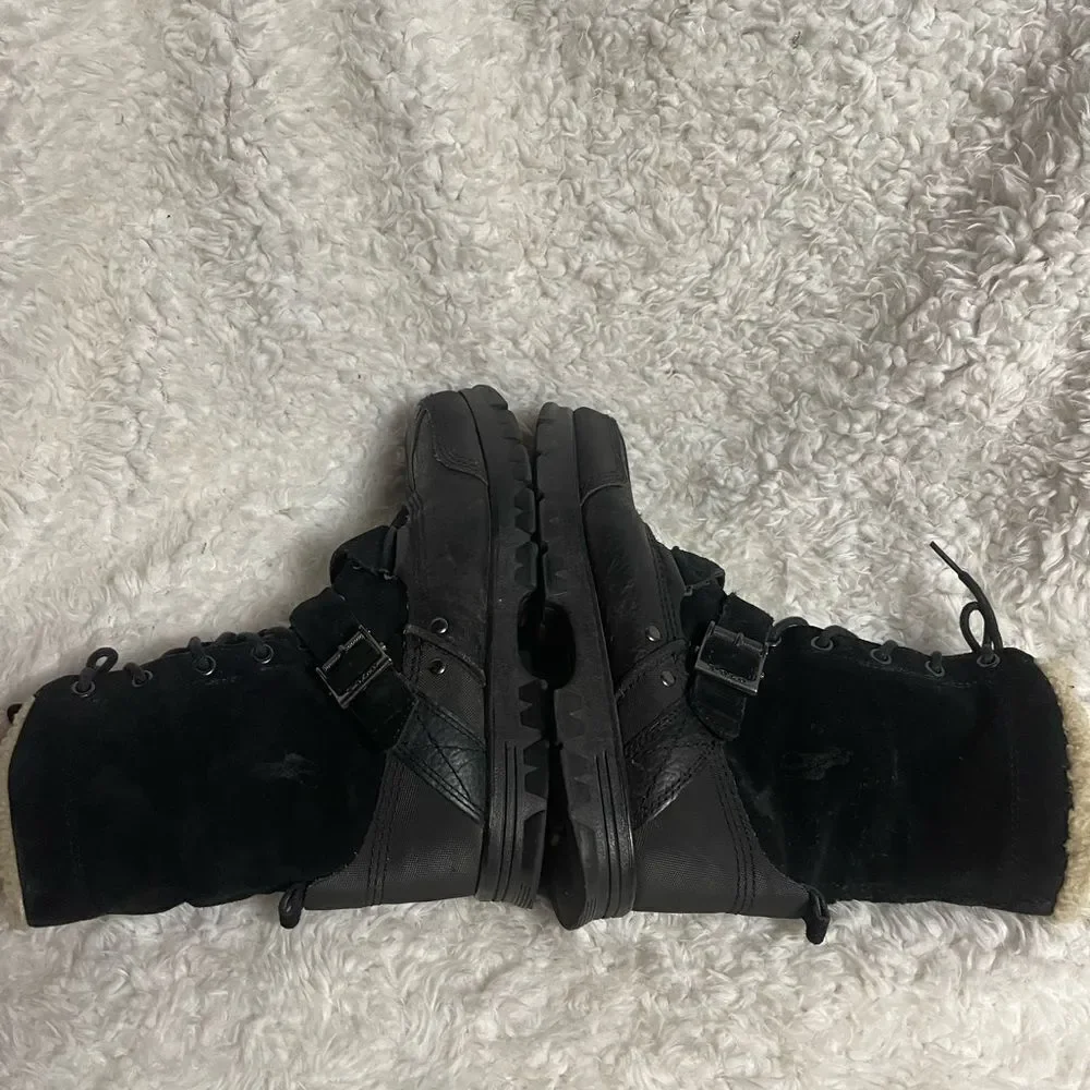 Polo Ralph Lauren Tavin Rollover Black Shearling lace up Boots Men’s SZ10D